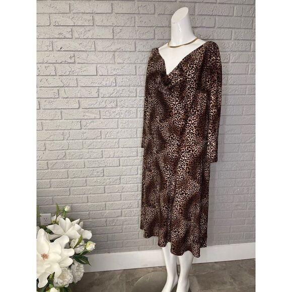 Tahari Arthur S. Levine Animal Print Cowl Neck Shift Dress Size 14 - Picture 3 of 6